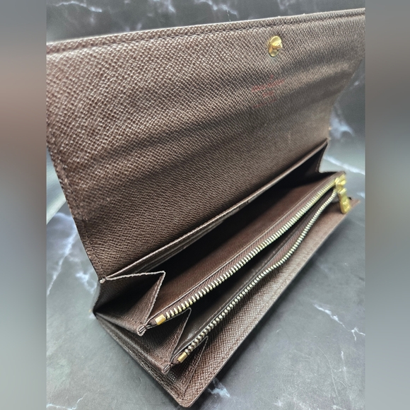 EUC Louis Vuitton Damier Ebene Coated Canvas Leather Sarah Long Wallet - Picture 6 of 14